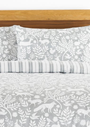 furn. Skandi Woodland Floral Brushed Cotton Duvet Cover Set Grey