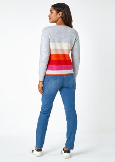 Roman Grey Stripe Print Stretch Knit Jumper
