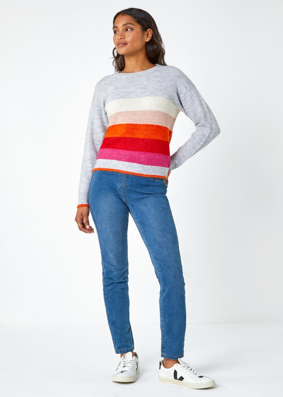 Roman Grey Stripe Print Stretch Knit Jumper