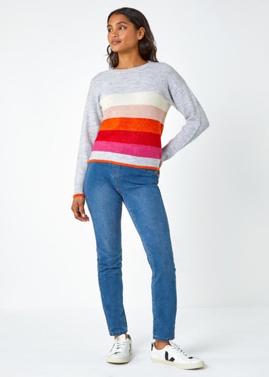 Roman Grey Stripe Print Stretch Knit Jumper