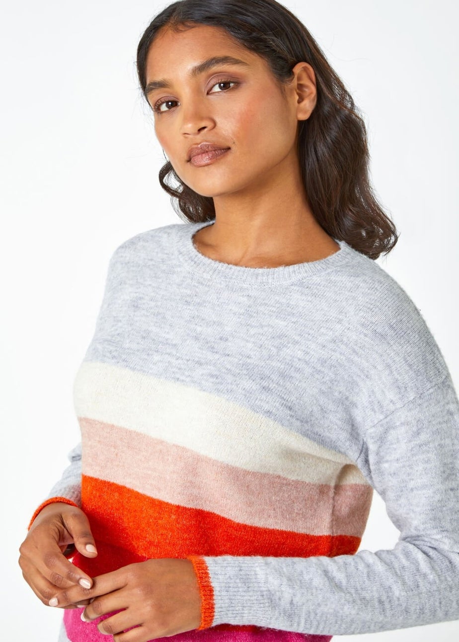 Roman Grey Stripe Print Stretch Knit Jumper