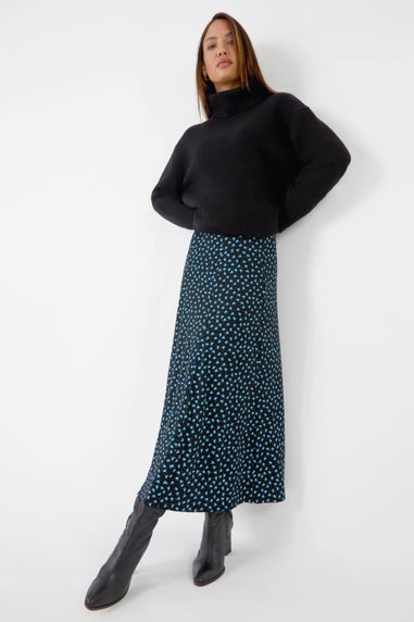 Roman Blue Floral Print Midi Stretch Skirt