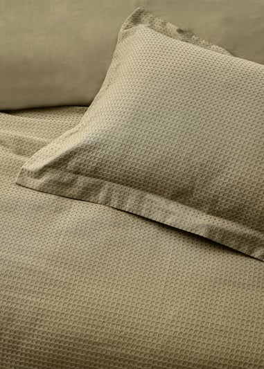 Yard Waffle Textured 100% Cotton Duvet Cover Set Olive