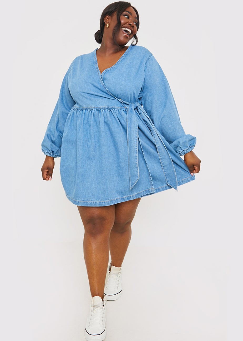 In The Style Blue Denim Wrap Dress