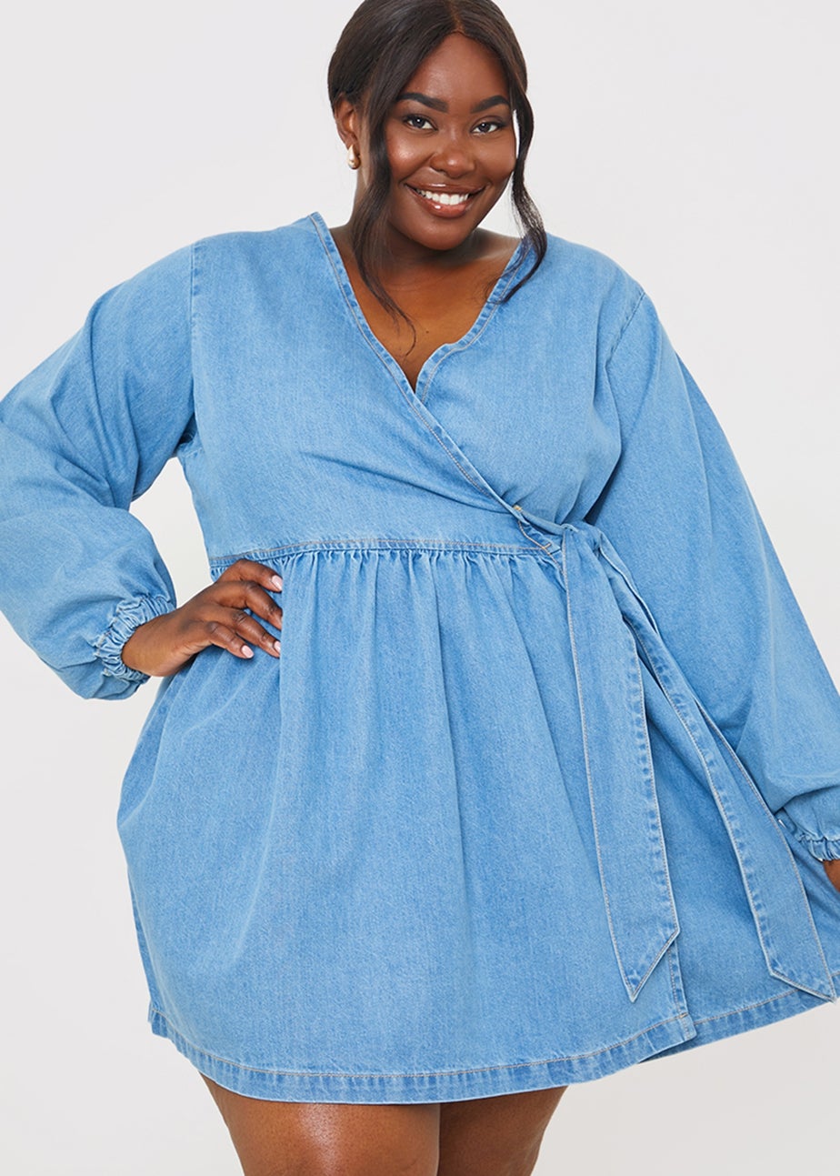 In The Style Blue Denim Wrap Dress