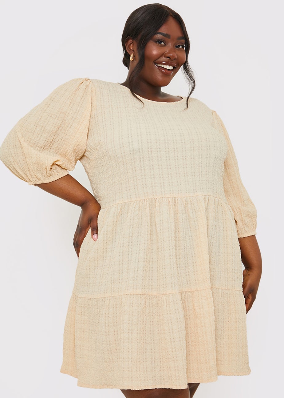 In The Style Stacey Beige Seersucker Mini Dress