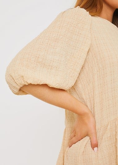 In The Style Stacey Beige Seersucker Mini Dress