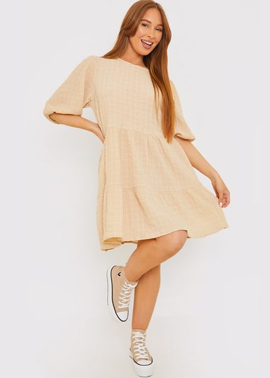 In The Style Stacey Beige Seersucker Mini Dress