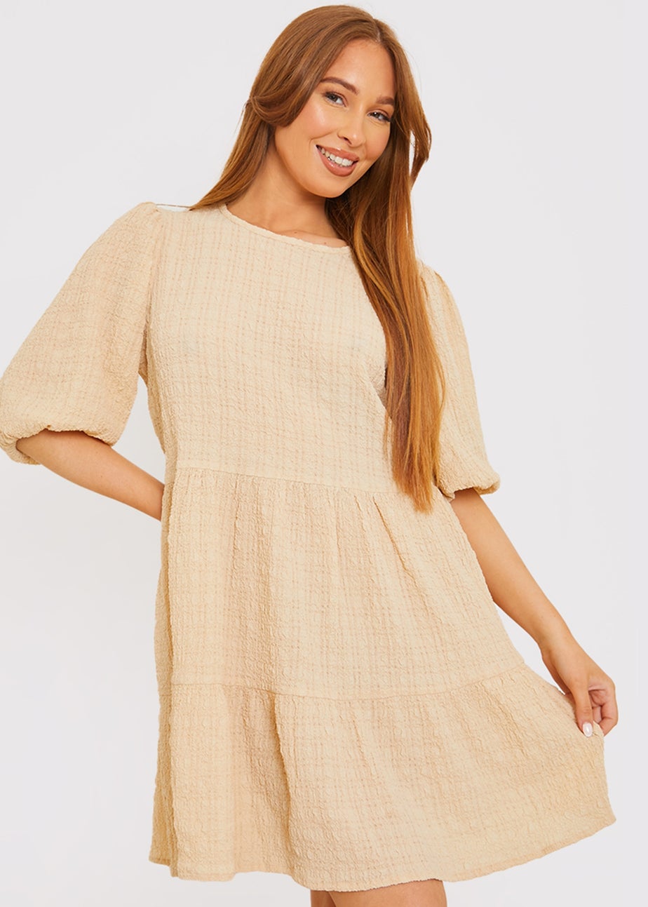 In The Style Stacey Beige Seersucker Mini Dress