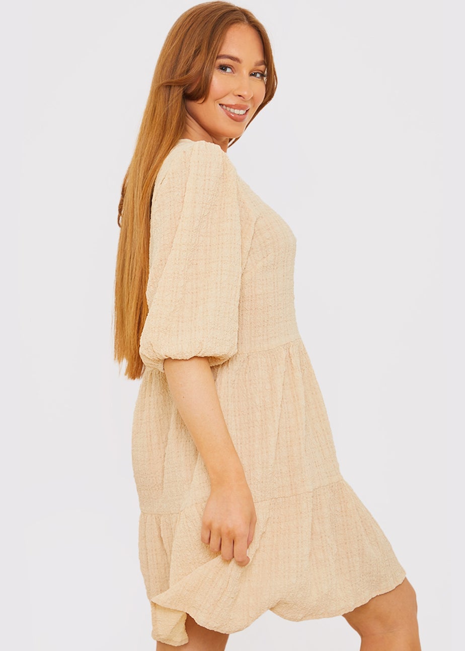 In The Style Stacey Beige Seersucker Mini Dress