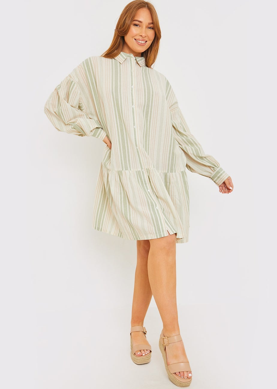 In The Green Stripe Shirt Dress