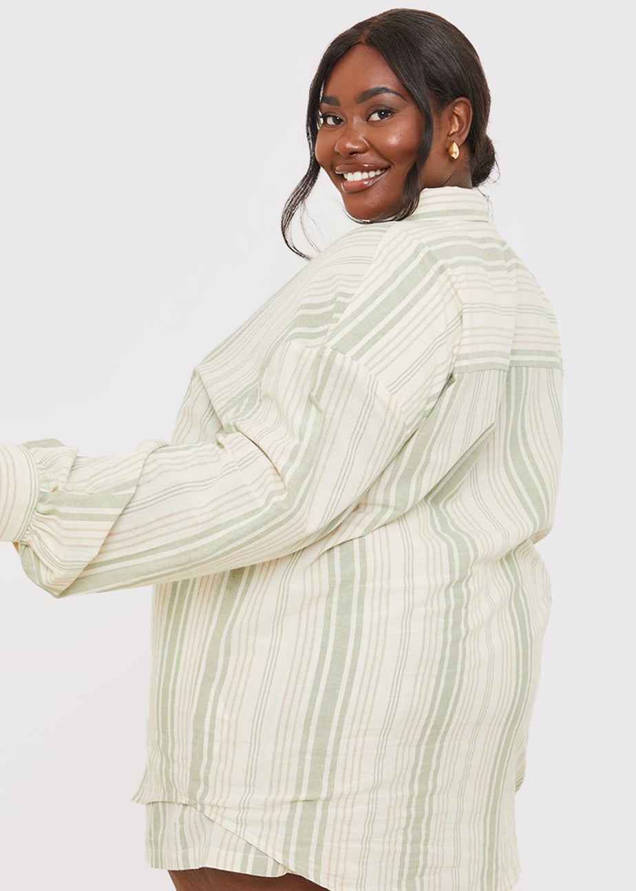 In The Style Stacey Green Stripe Co Ord Shirt