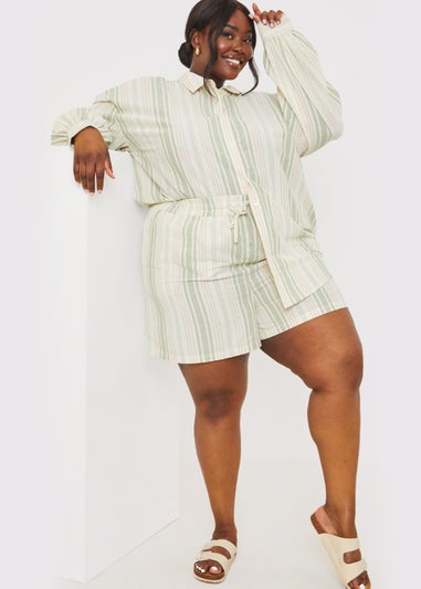 In The Style Stacey Green Stripe Co Ord Shirt