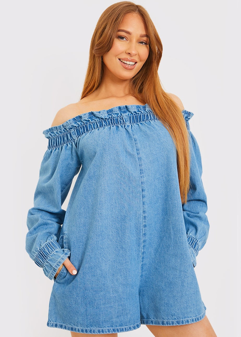 In The Style Blue Denim Playsuit