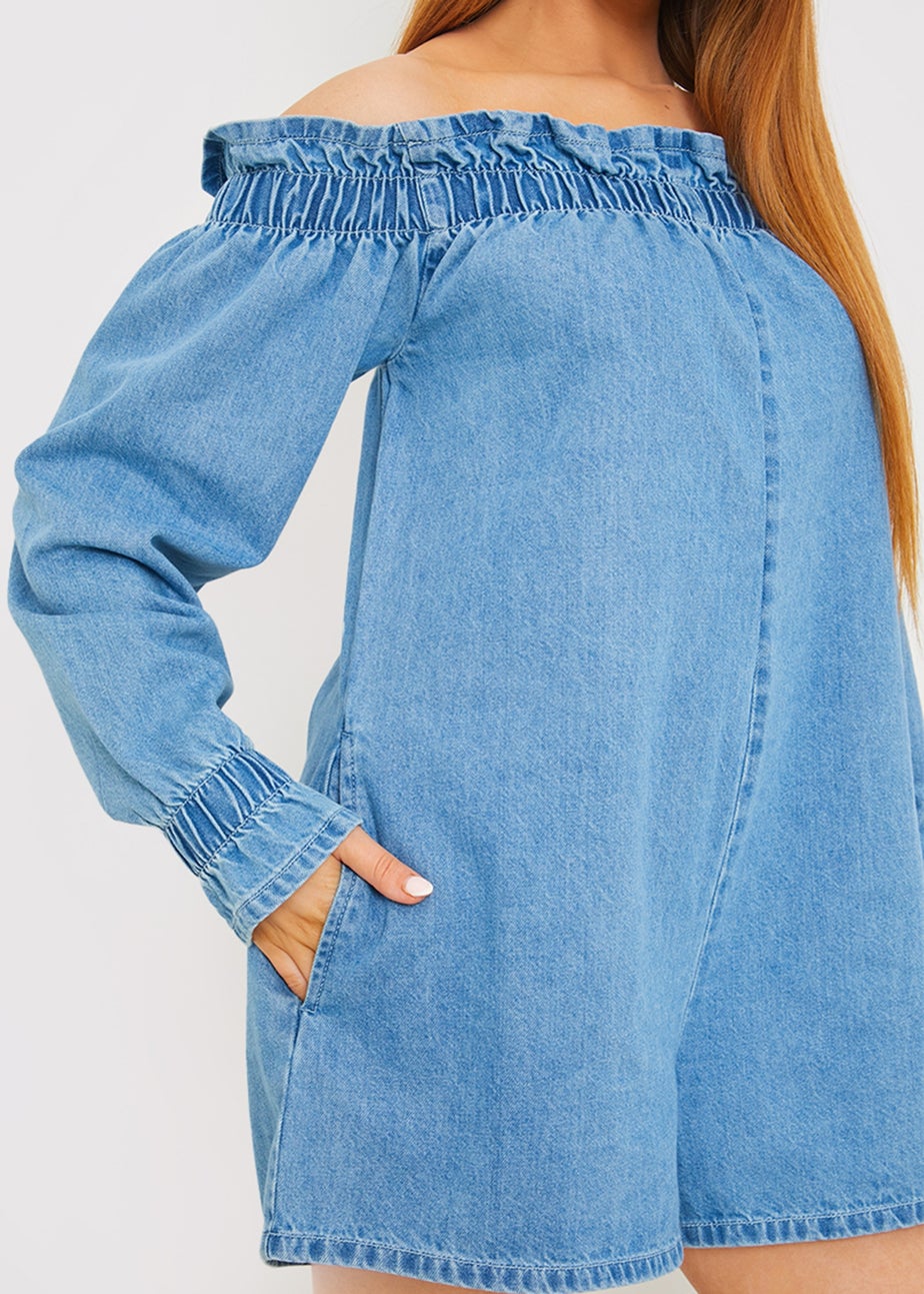 In The Style Blue Denim Playsuit