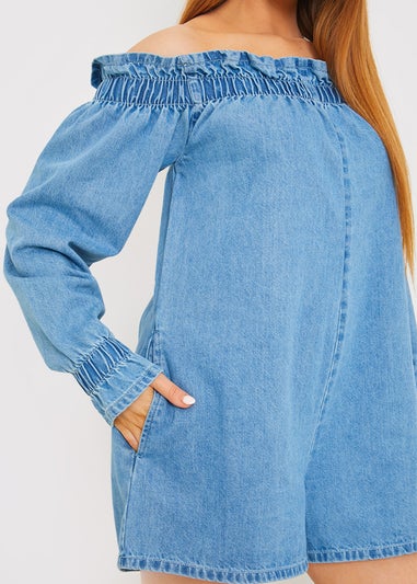 In The Style Blue Denim Playsuit