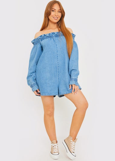 In The Style Blue Denim Playsuit