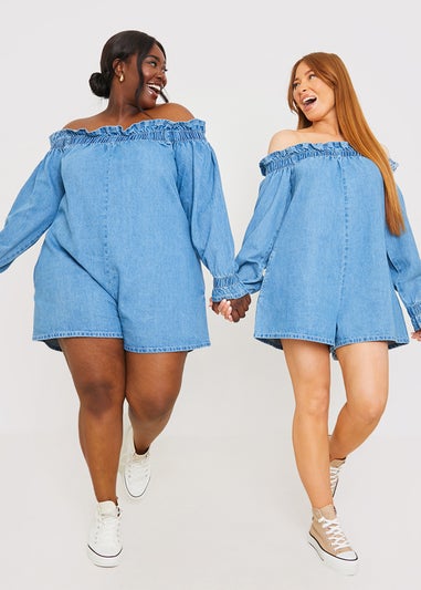 In The Style Blue Denim Playsuit