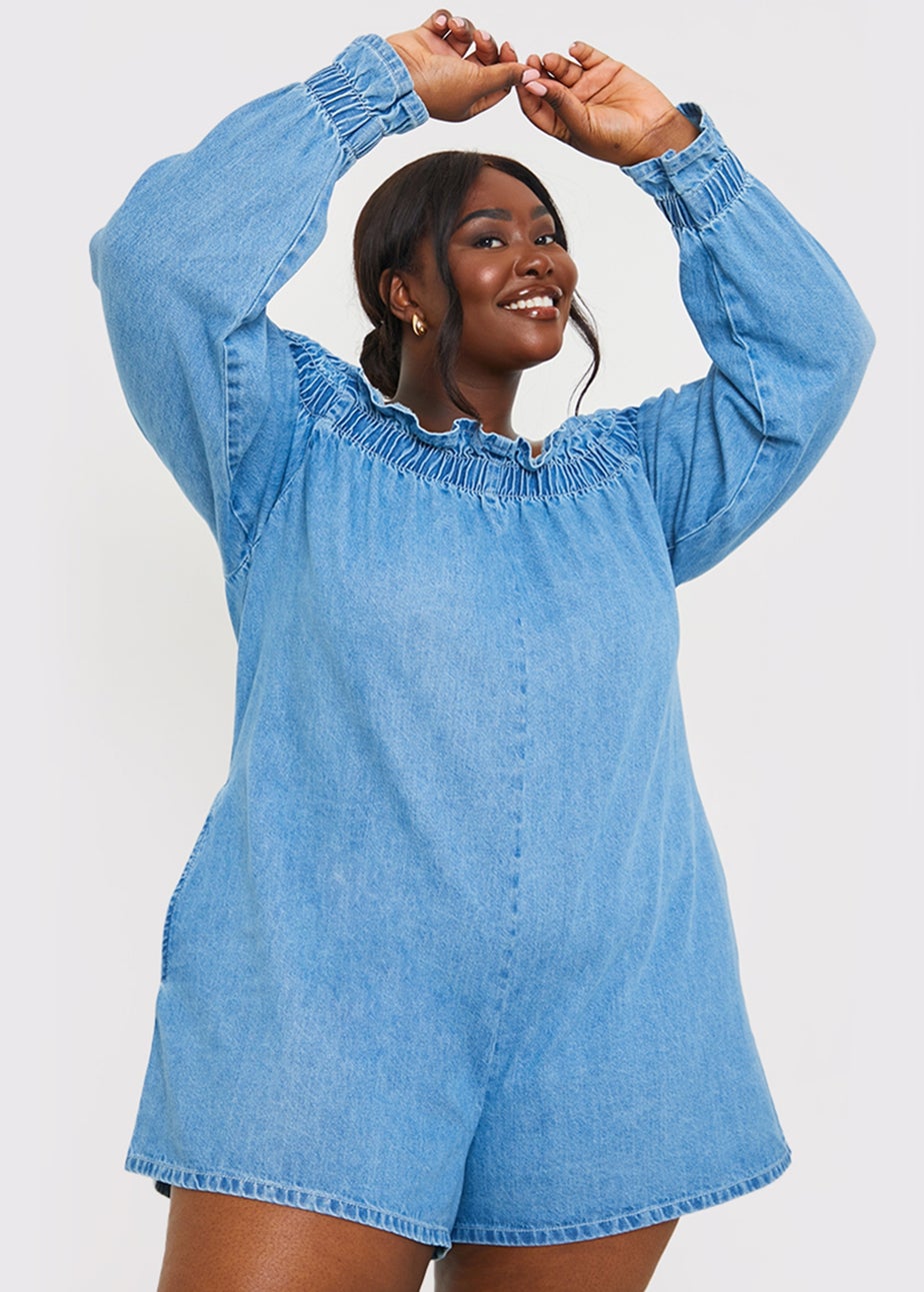 In The Style Blue Denim Playsuit