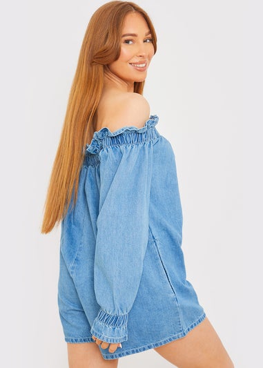 In The Style Blue Denim Playsuit