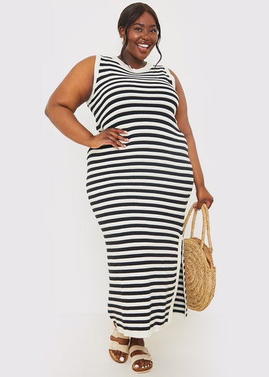 In The Style Black Knitted Stripped Maxi Dress