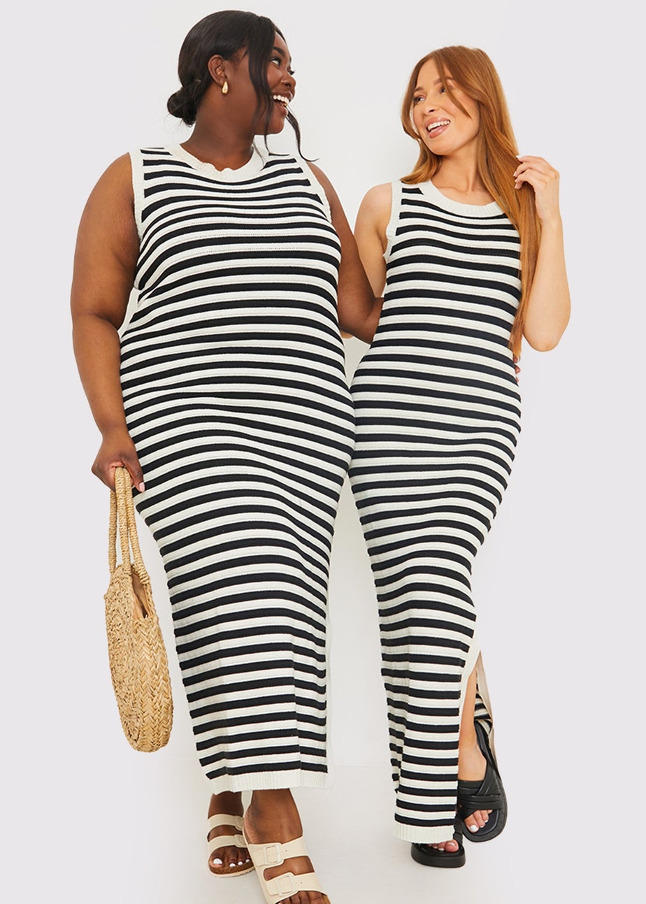 In The Style Black Knitted Stripped Maxi Dress