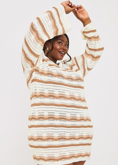 In The Style Stacey Brown Crochet Stripe Mini Dress