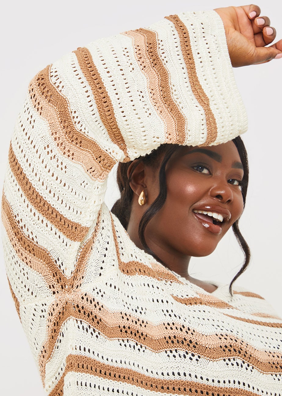 In The Style Stacey Brown Crochet Stripe Mini Dress