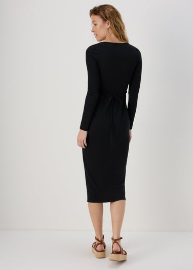 Black Square Neck Skinny Belt Dress