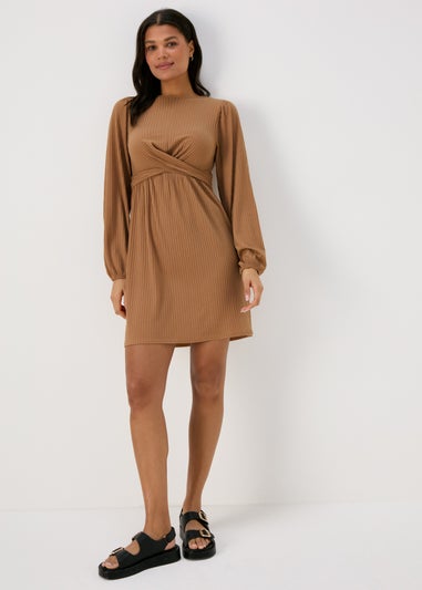 Camel Twist Front Skater Dress