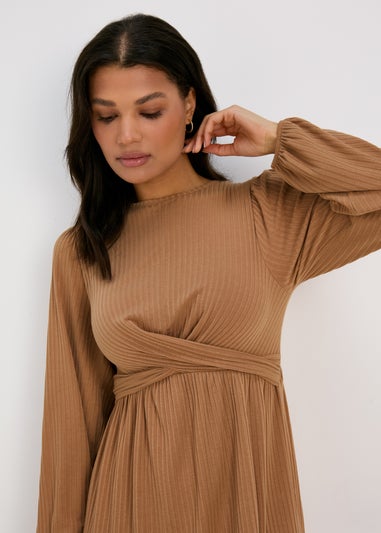Camel Twist Front Skater Dress