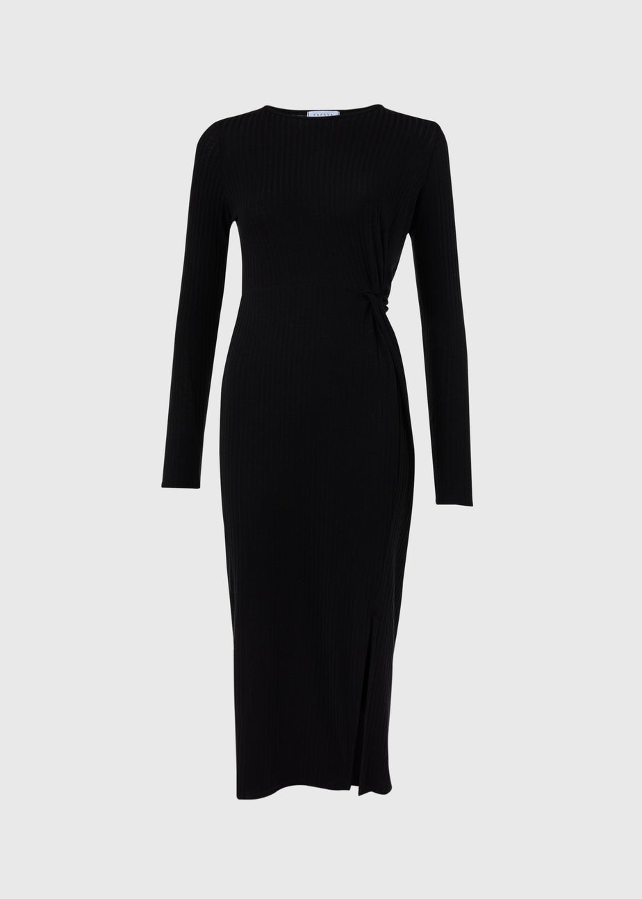 Black Knot Detail Ribbed Midi Dress