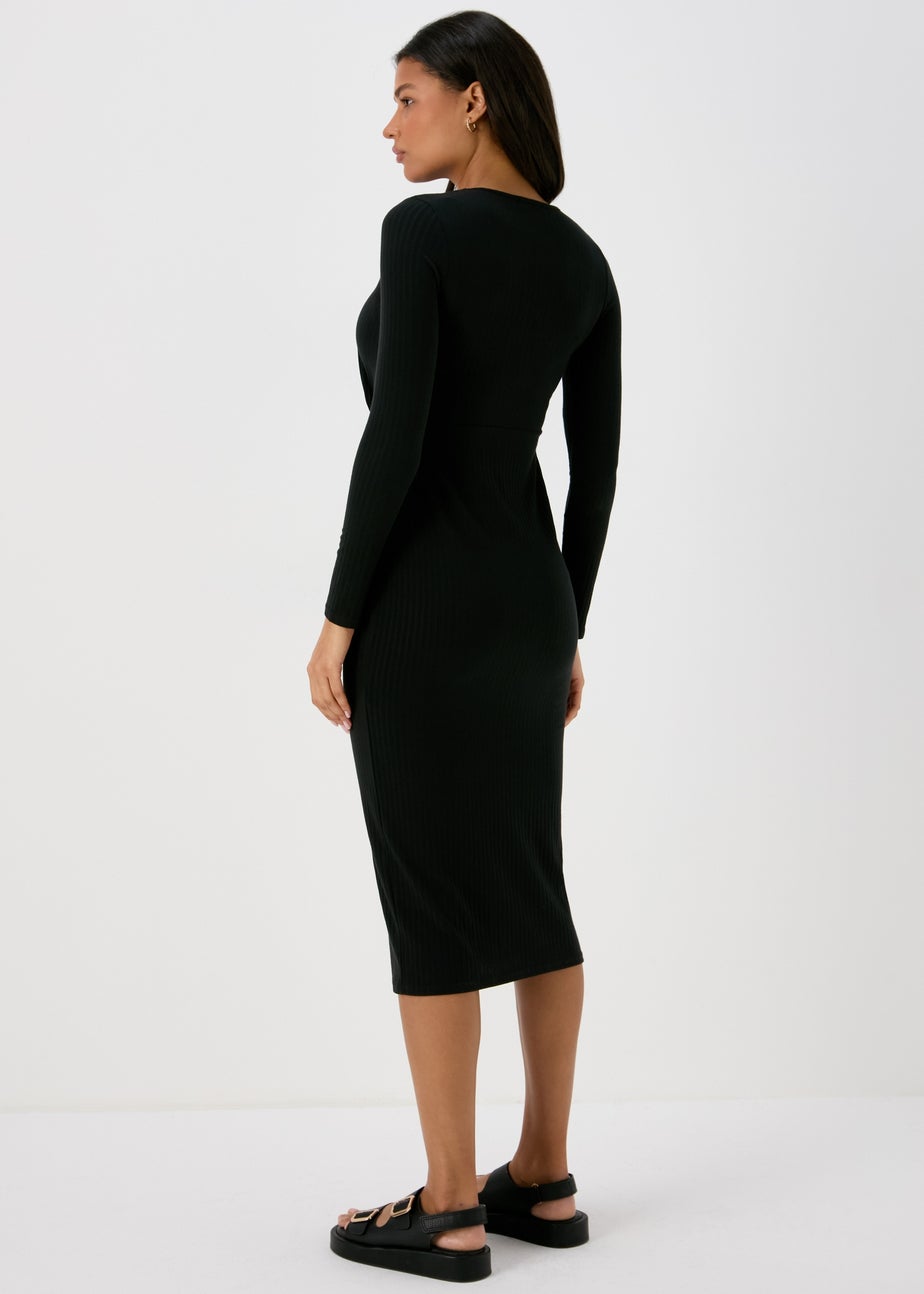 Black Knot Detail Ribbed Midi Dress