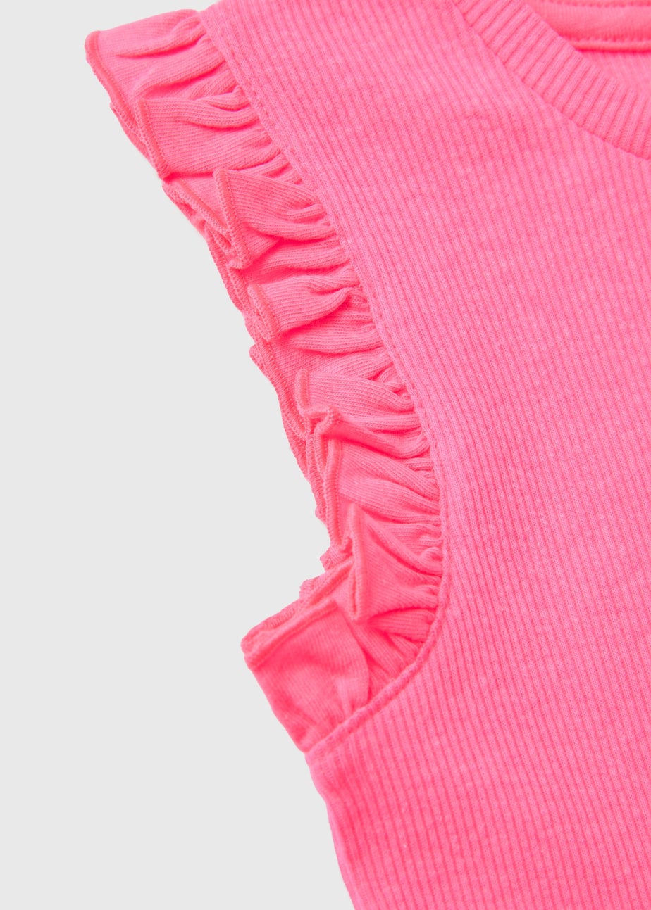 Girls Hot Pink Ribbed Frill Vest (1-7yrs)