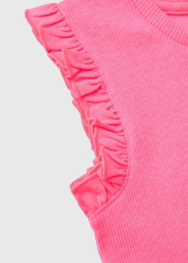 Girls Hot Pink Ribbed Frill Vest (1-7yrs)