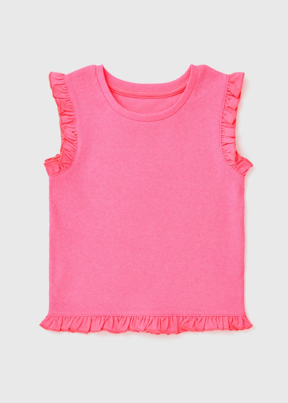 Girls Hot Pink Ribbed Frill Vest (1-7yrs)