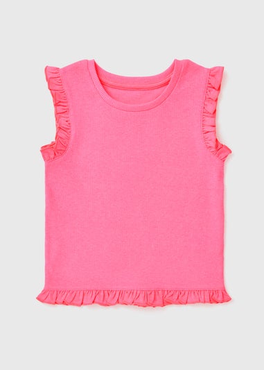 Girls Hot Pink Ribbed Frill Vest (1-7yrs)