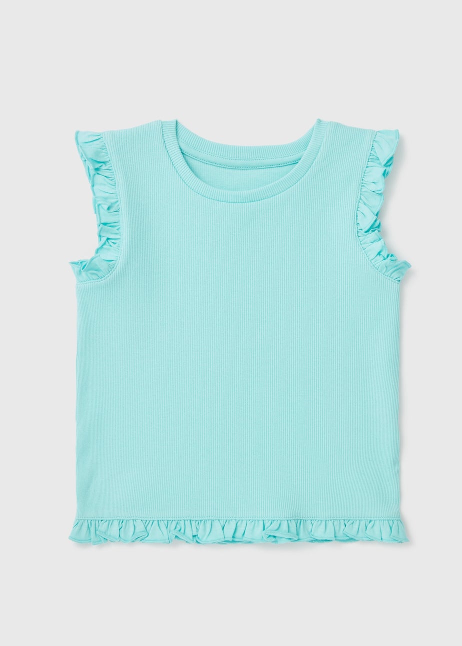 Girls Aqua Ribbed Frill Vest (1-7yrs)