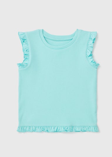 Girls Aqua Ribbed Frill Vest (1-7yrs)
