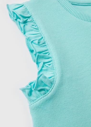 Girls Aqua Ribbed Frill Vest (1-7yrs)