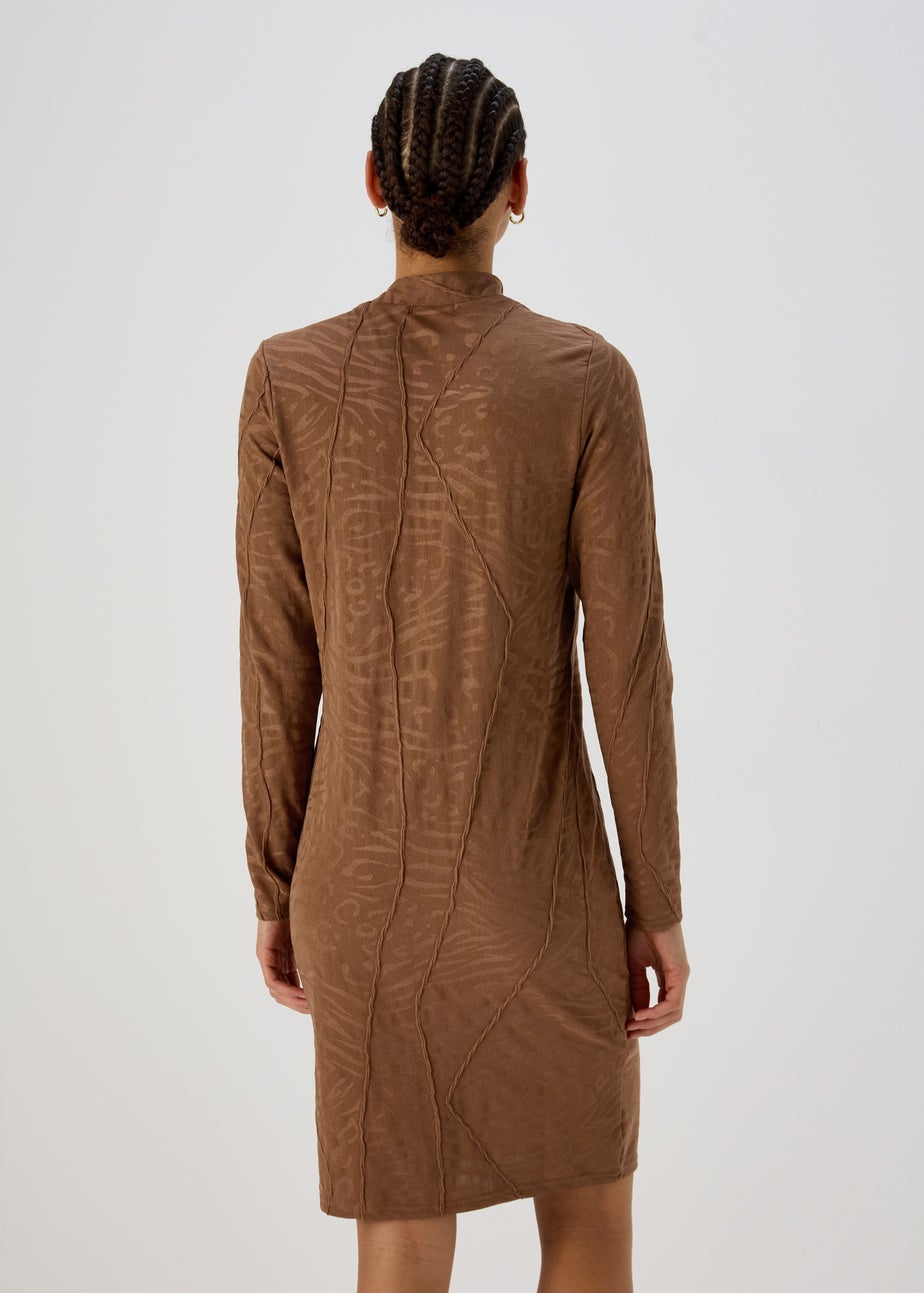Brown Animal Print Jacquard Dress
