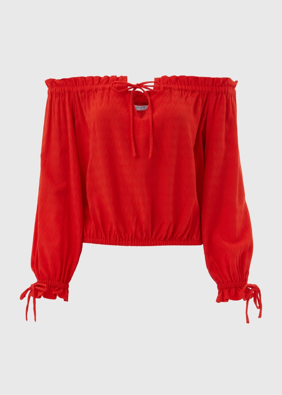 Red Tie Neck Bardot Top