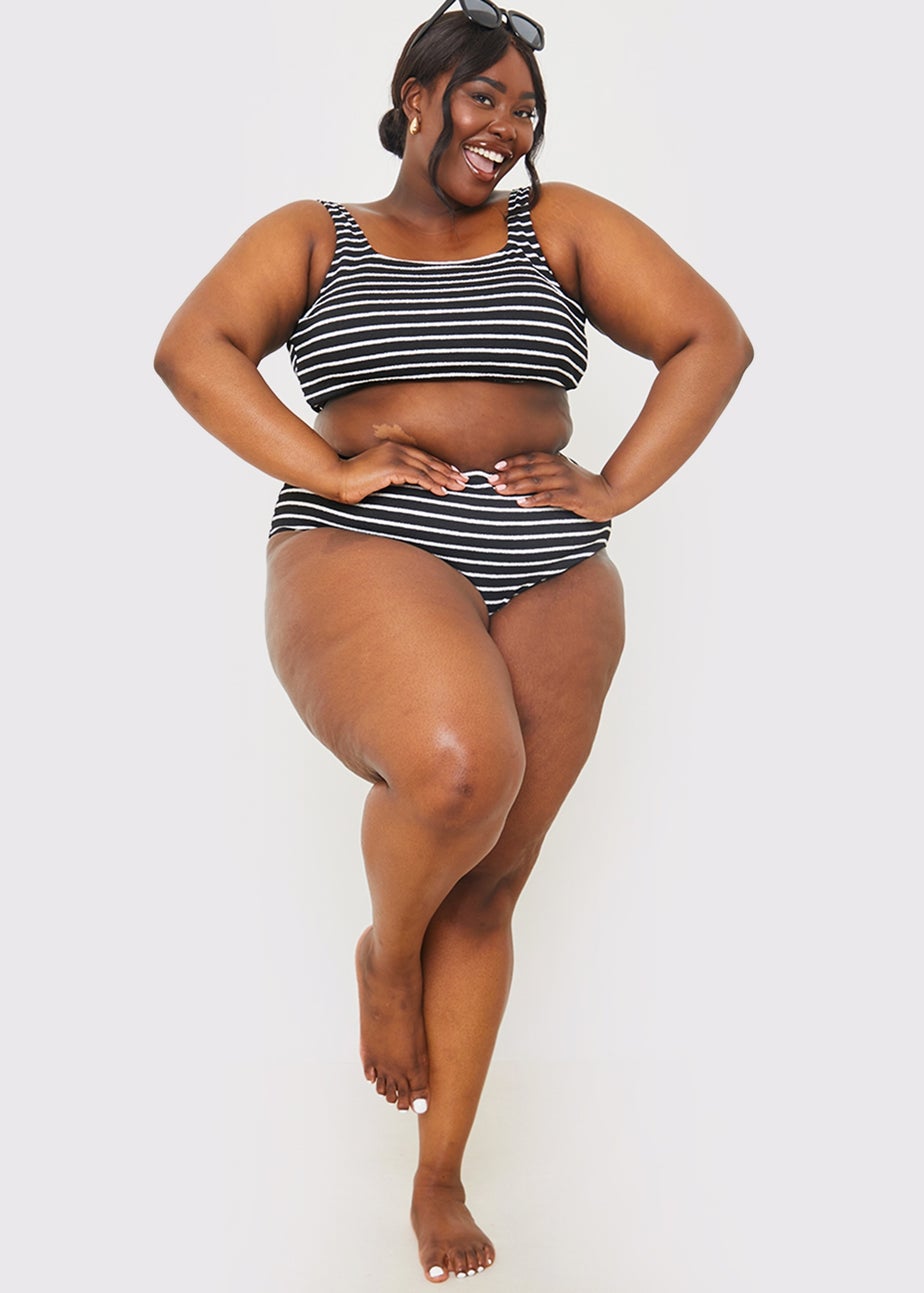 In The Style Black Crinkle Stripe Bikini Top