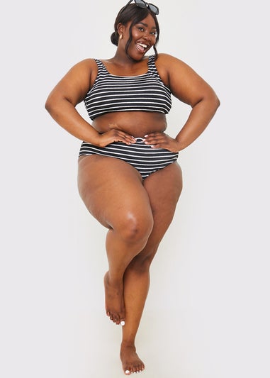 In The Style Black Crinkle Stripe Bikini Top