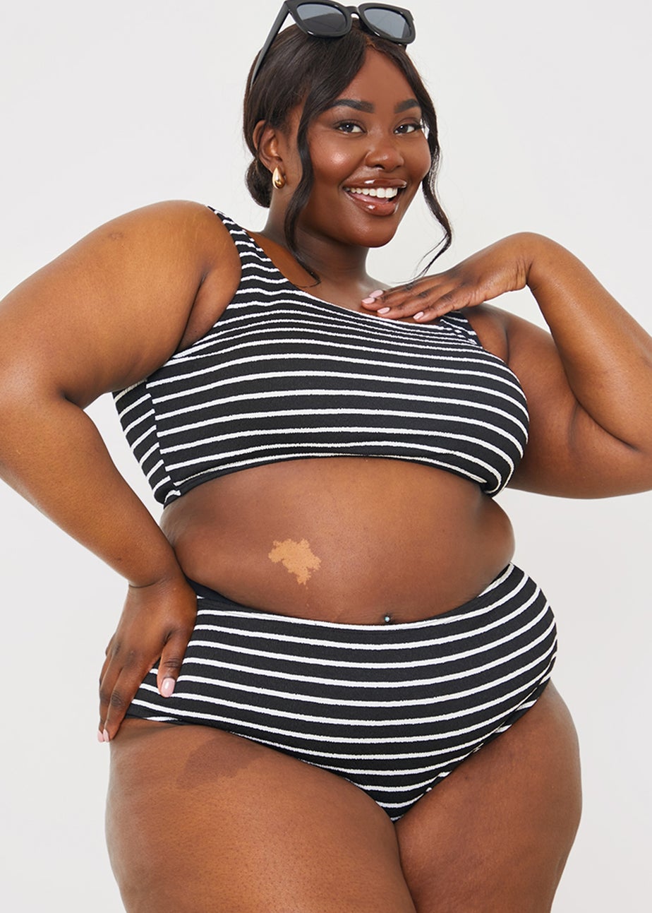 In The Style Black Crinkle Stripe Bikini Top