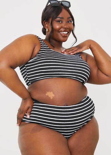 In The Style Black Crinkle Stripe Bikini Top