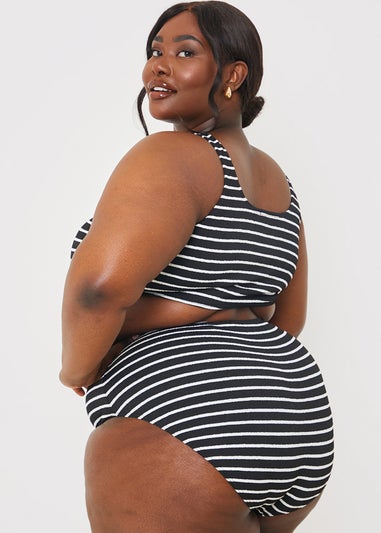 In The Style Black Crinkle Stripe Bikini Top