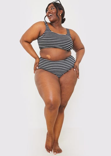 In The Style Black Crinkle Stripe Bikini Bottom
