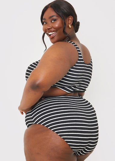In The Style Black Crinkle Stripe Bikini Bottom