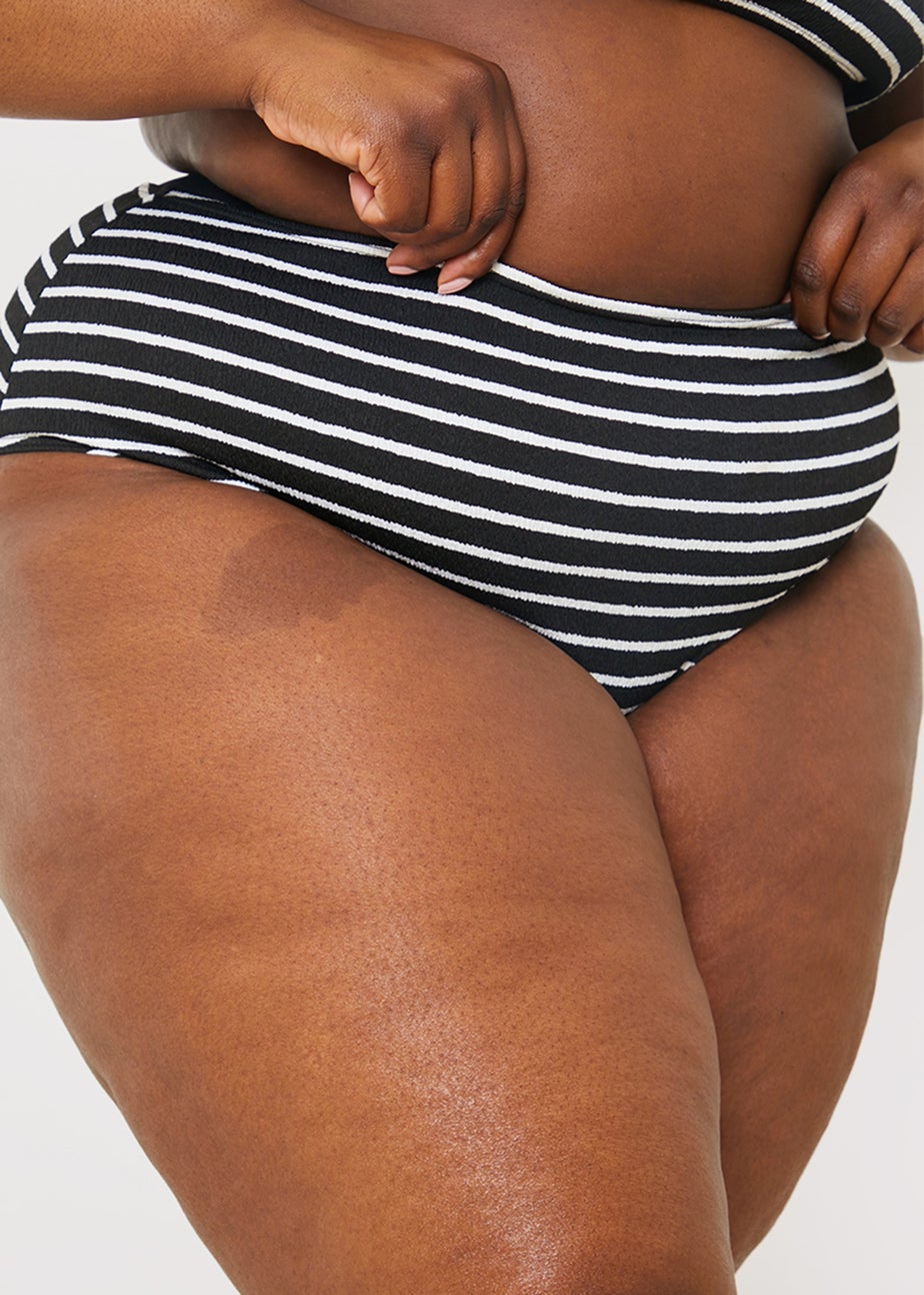 In The Style Black Crinkle Stripe Bikini Bottom